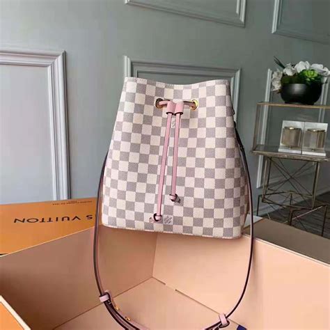 louis vuitton bucket bag pink strap damier azure